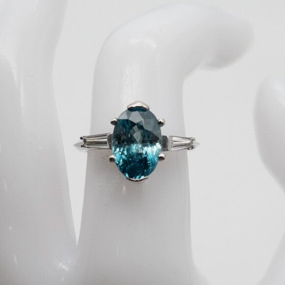 5ct Natural Blue Zircon Diamond 14k White Gold Ring - Picture 1 of 7